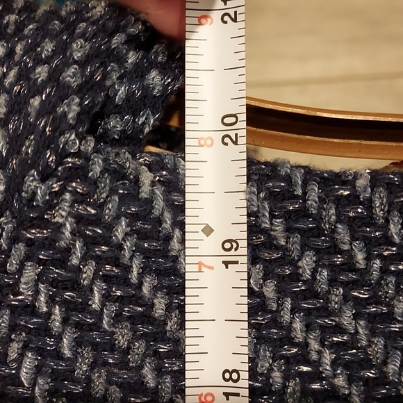 NWOT Women's White House Black Market Size M Blue Metallic Knit Fringe Sweater - Picture 9 of 11